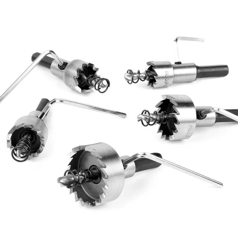 5pcs High Speed Steel Core Drill Bit with L-type Wrench Woodworking Serrated Drill Bit 16/18.5/20/25/30mm Hole Saw Set 