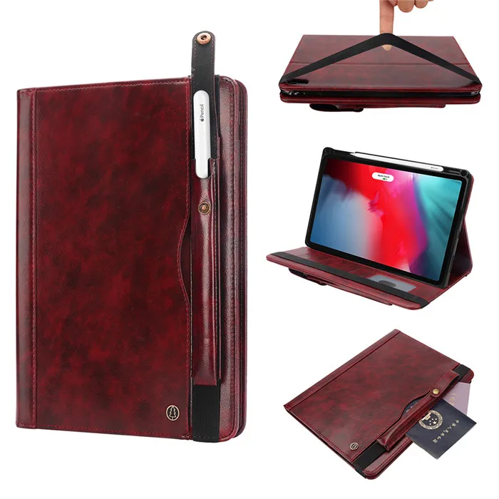 Для iPad Pro 11 чехол с держателем карандаша,(поддержка зарядки карандаша) Премиум кожаный чехол-книжка с подставкой защитный чехол-кошелек+ подарок - Цвет: wine Red