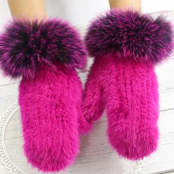 

2018 Fashion Women Genuine Fox Fur Gloves Winter Warm Stretchable Knitted Mink Fur Mittens