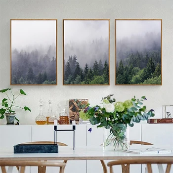 

3PCS Nordic Forest Landscape Poster Wall Art Canvas Poster and Print Canvas Painting Decorative Picture for Home Decor