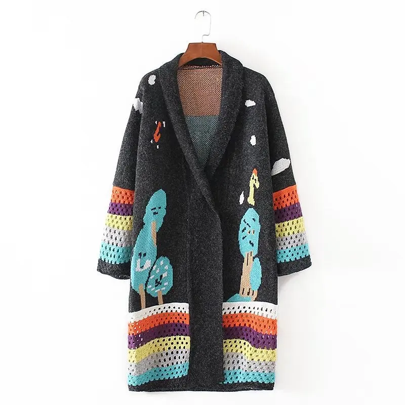 2019 New Women Colorful Hollow Jacquard Contrast Color Sweater Cardigan Coat Female Loose Thicken Long Sleeve Autumn Winter Tide 2019 New Women Colorful Hollow Jacquard Contrast Color Sweater Cardigan Coat Female Loose Thicken Long Sleeve Autumn Winter Tide
