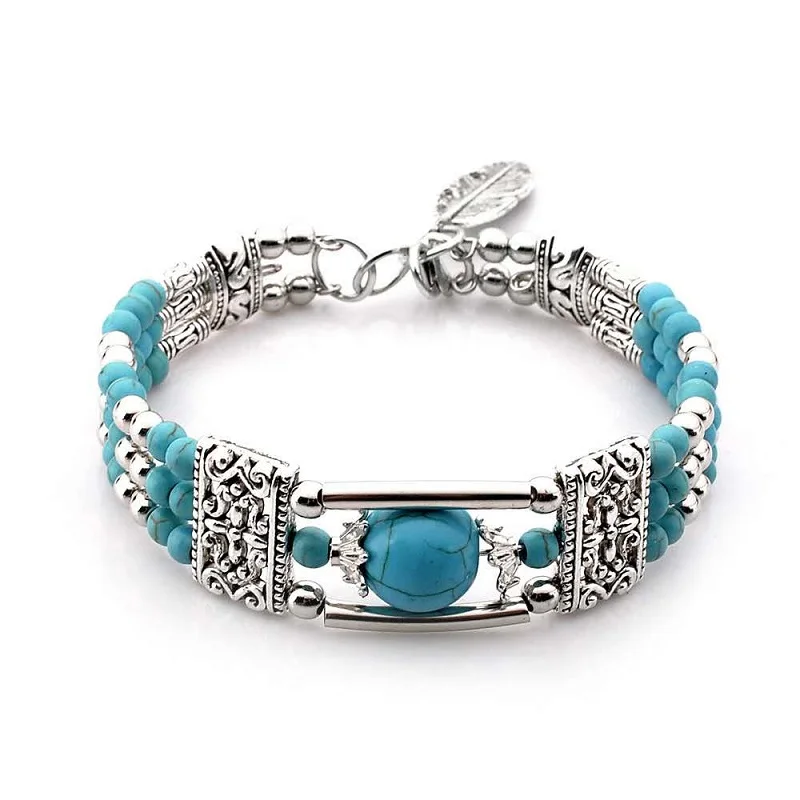 

New popular steel wire turquoises beaded bracelet bohemian style female bracelet jewelry