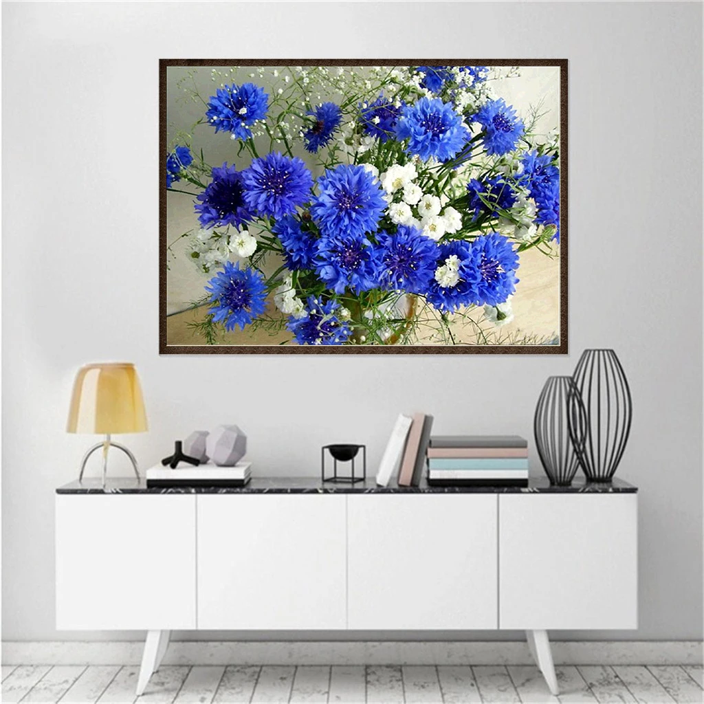 

Home decor Needlework Patterns DIY 5D Diamond Painting Blue and white daisies Cross Stitch diamond embroidery Rhinestone