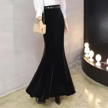 Бархат юбка-годе для Для женщин тонкий сплошной Цвет Юбки Женские Толстые винтажное платье до пола юбка DV765