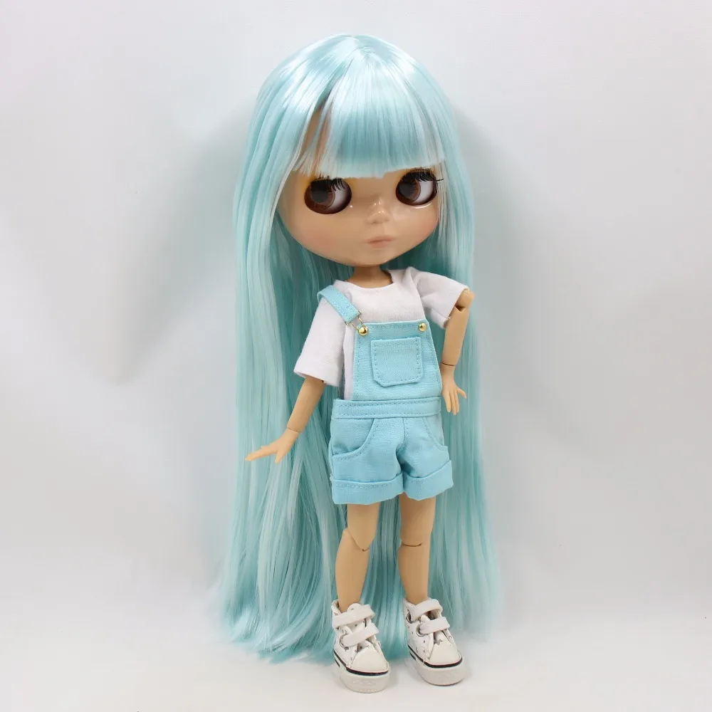 Neo Blythe Doll with Pale Blue Hair, Tan Skin, Shiny Face & Factory Jointed Body 2