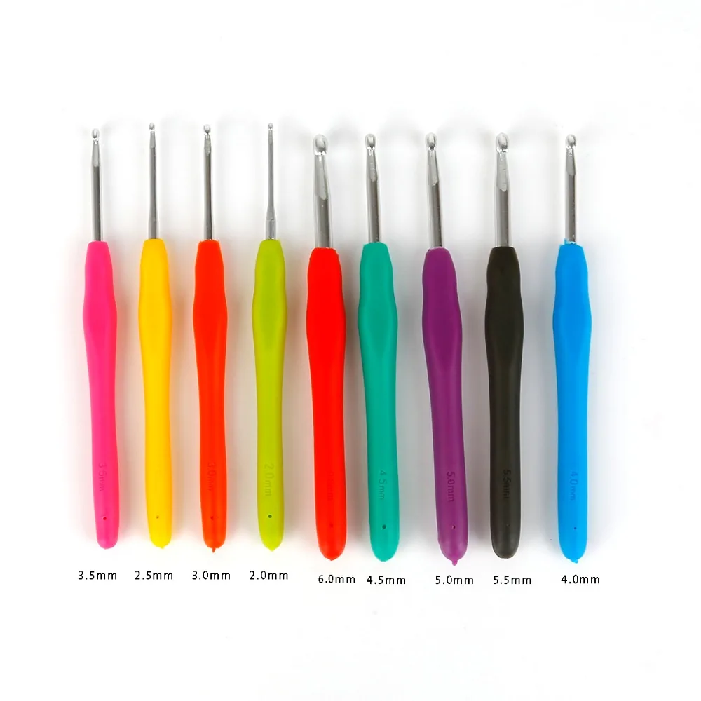 

0.6-1.75mm 9pcs Crochet Hook Set Aluminum Ergonomic Crochet Needles with Colorful Soft Rubber Grip Cushioned Handles Needles