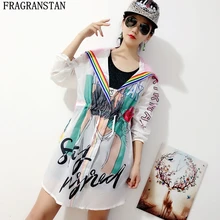 Для женщин сезон: весна–лето НОВАЯ тонкая куртка с капюшоном Harajuku мультфильм печати защиты от солнца пальто плюс Размеры Свободная верхняя одежда Y542