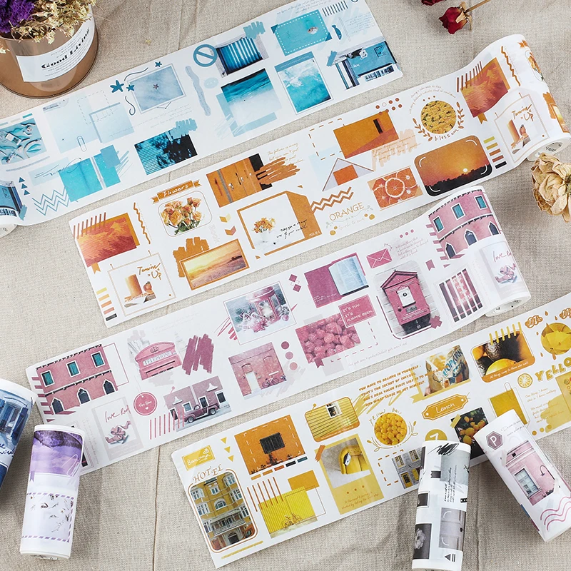 

8PCS/LOT Ultra wide Color photo series 10cm*5m diary album DIY ornament decorative paper tape masking tape washi tape