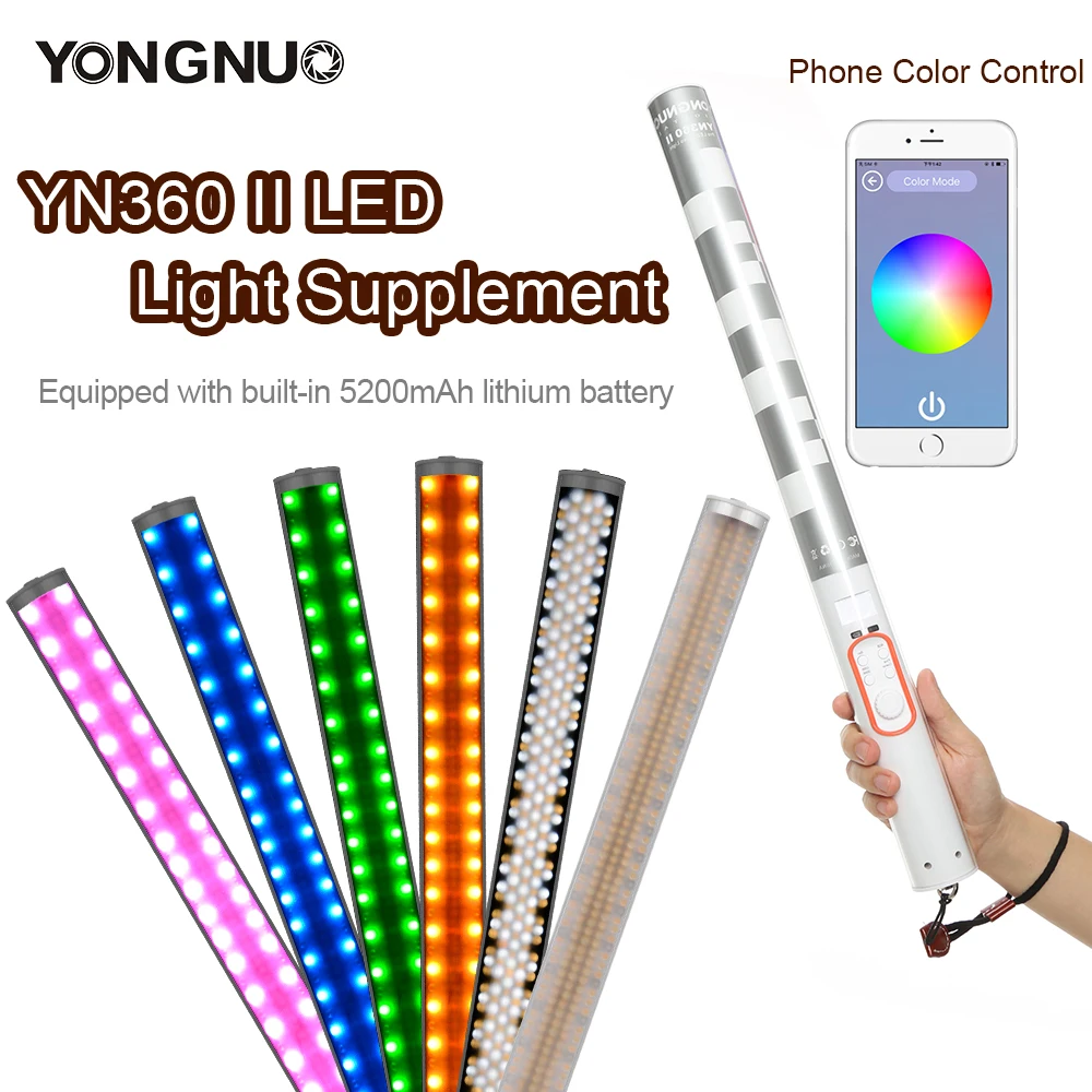 

Yongnuo YN360 YN360 II Handheld Ice Stick LED Video Light built-in battery 3200k to 5500k RGB colorful controlled by Phone App