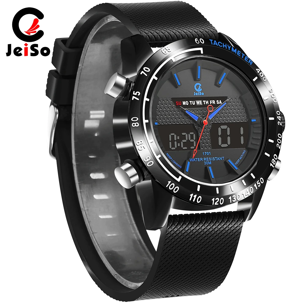 

2018 New Digital Watch Sports Watch Black Watch Bezel with Durable Rubber Strap Japan Miyota 2035 Quartz Movement 3ATM Relogio