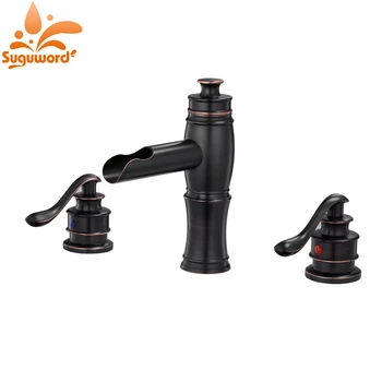 

DRF Faucets Waterfall Solid Brass Oil Rubbed Bronze 3 Holes Two Handle Widespread Bathroom Sink Faucet Tub Faucet