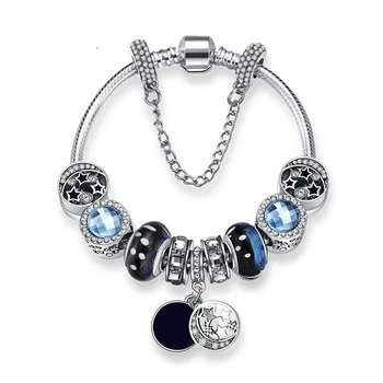 

Romantic Jewelry Glass Bead Charm Bangle & Bracelet with Moon Star Pendants Women Men DIY Inspirational jewelry Dropshipping