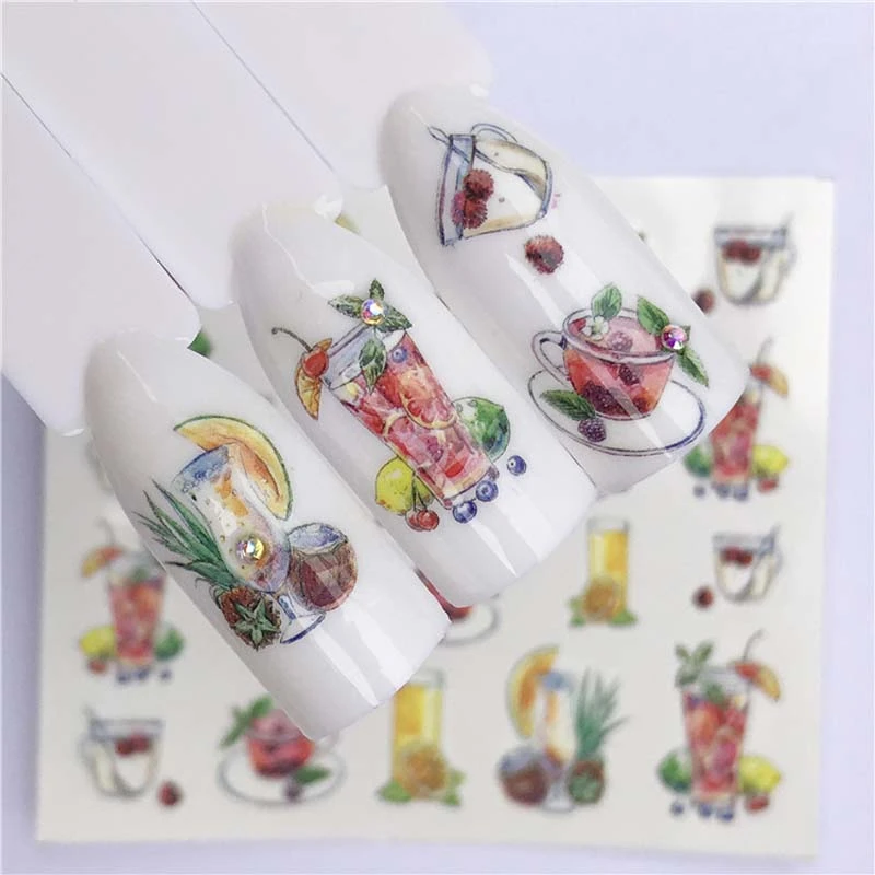 

5pcs Nail Art Stickers Fruit Flower Drink Cake Styles Water Transfer Decal Sticker Cute Nail Art Decoration Manicure