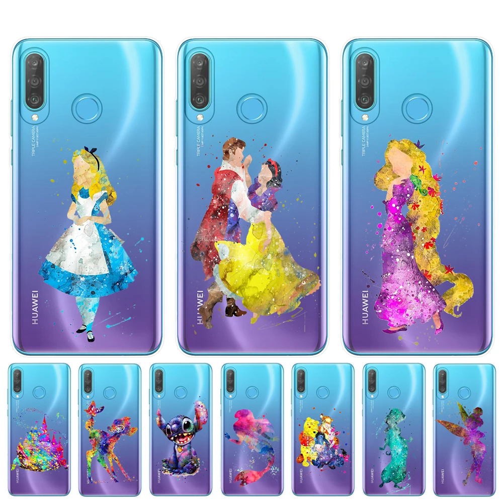 Акварельный чехол для телефона Alice Tinkerbell Ститч Русалка Принцесса чехол для huawei P30 P20 Lite P10 P9 P8 Lite чехол s