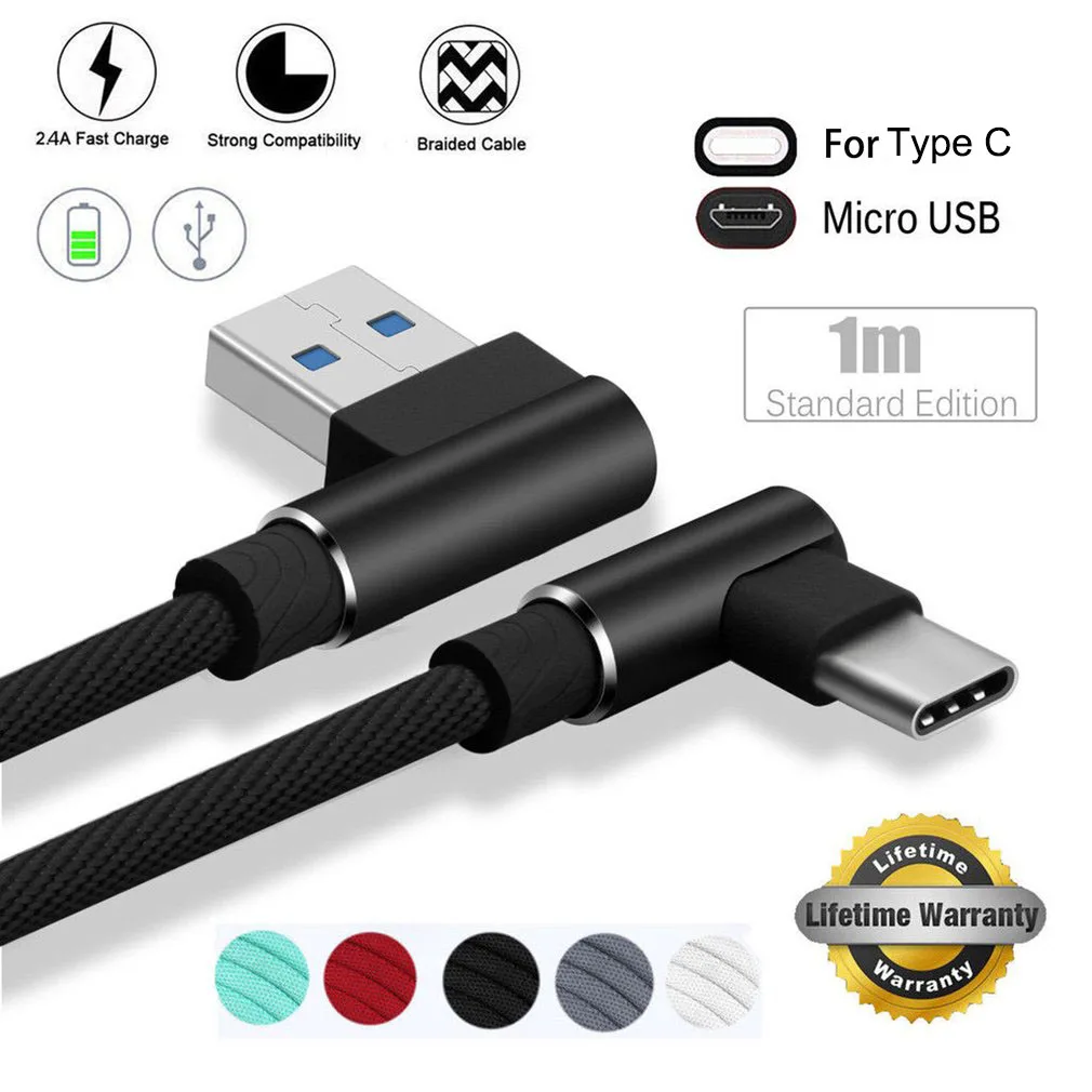 

Micro USB Type C Cable For Samsung/Sony/Xiaomi/Huawei Android Phone Fast Charging Charger Cable L Type Mobile Phone Cables