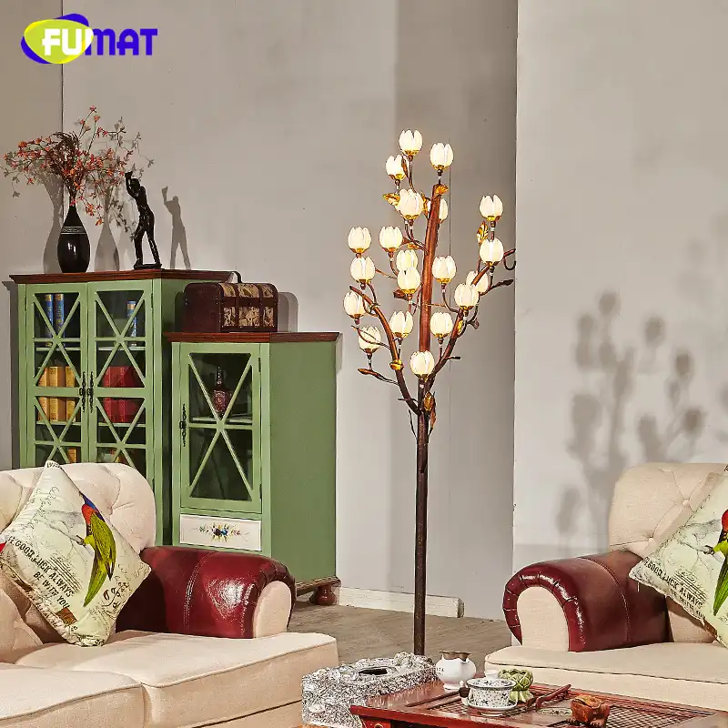 fumat vintage lampara americana de suelo de pie breve creative lamparas de metal para sala de estar lotus glass lampshade lampara de piso antigua