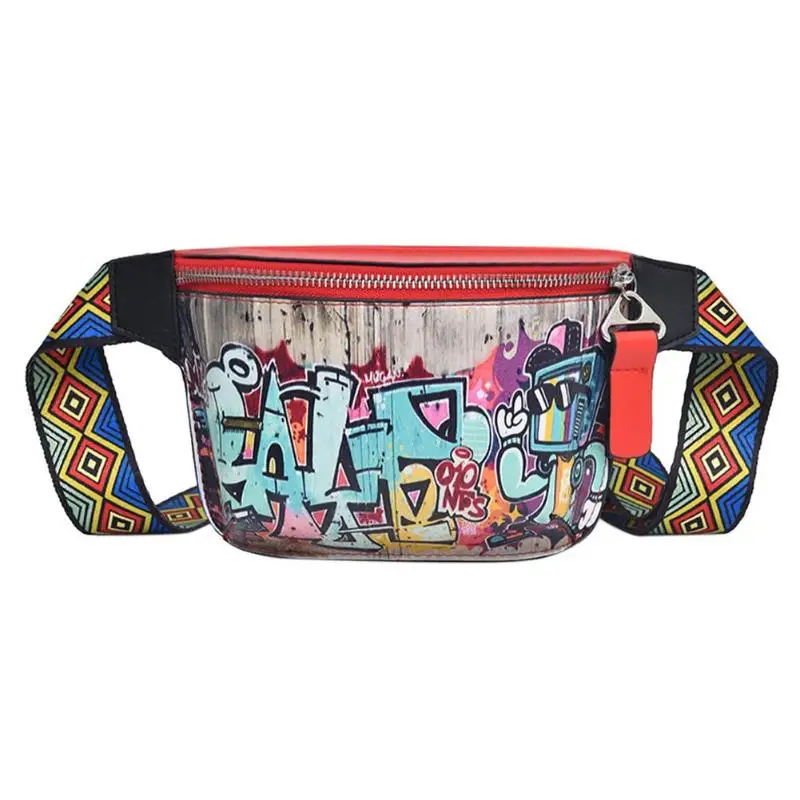 Поясная сумка в стиле хип-хоп, уличный стиль, женская сумка на пояс с принтом граффити из искусственной кожи, женская кожаная сумка на плечо с граффити, нагрудный ремень, сумки - Цвет: Красный