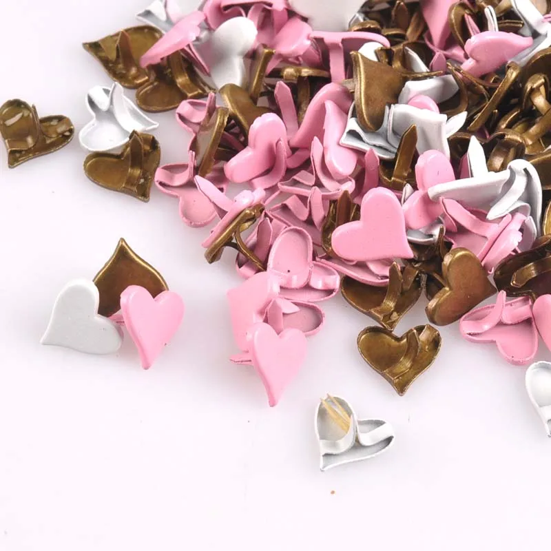 Metal Brads Scrapbooking Decoration 50PCs 11x8mm Mix Lovely Heart Brads Scrapbooking Embellishment Fastener Brads Metal Crafts For shoes Decoration CP1926