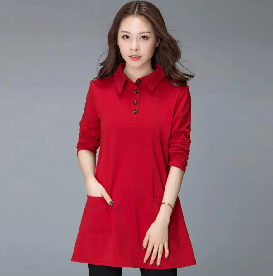 

Women fashion Casual Loose Shirts Collar Solid Long sleeve Cotton Big size Ladies Blouses Plus size Tops tunic 4XL