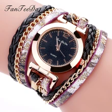 Color Glass Dial Winding Bracelet Women Watches Girls Quartz Watch Bracelet Long Leather Strap Buckle Wristwatch reloj dama