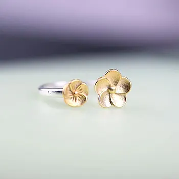 

925 Sterling Silver Double Gold Lotus Flower Rings for Women cute Sterling Silver Wedding Ring