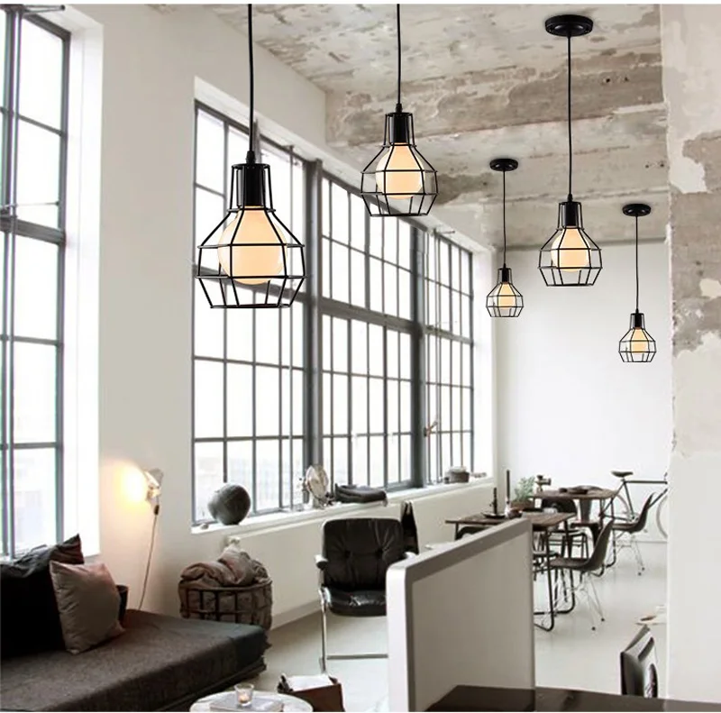 Restaurante de Ferro v para Decoração Nordic Retro Industrial Pingente Luminárias Lâmpada E27 110 V-220 Loft Iluminação Luminária Led 4 Luzes e Iluminação