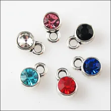 12 шт тибетский серебряный стеклянный кристалл смешанный круглое очарование подвески 7x10,5 мм