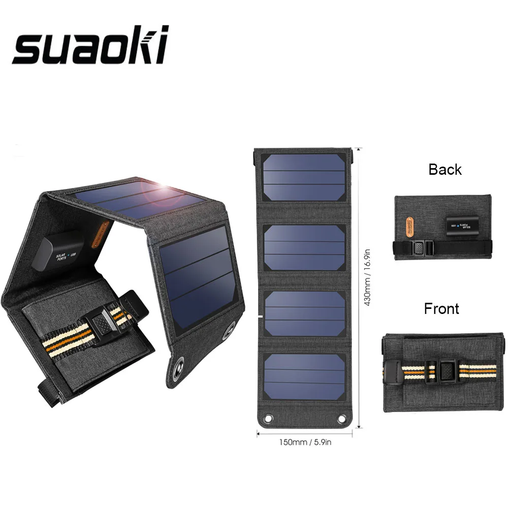 

Suaoki 7W Solar Panel 5V USB Output Portable Foldable Power Bank Solar Charger for Smartphone