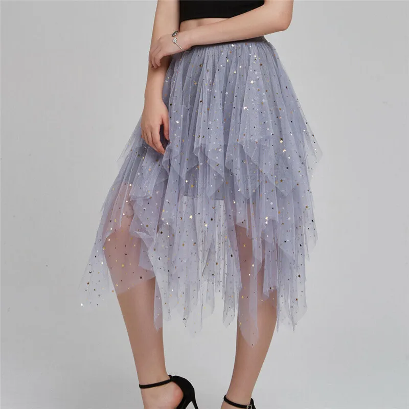 Tulle Skirts Womens Black Gray White Adult Tulle Skirt Elastic High Waist Midi Skirt Fashion Ball Gown Party Petticoat Hot