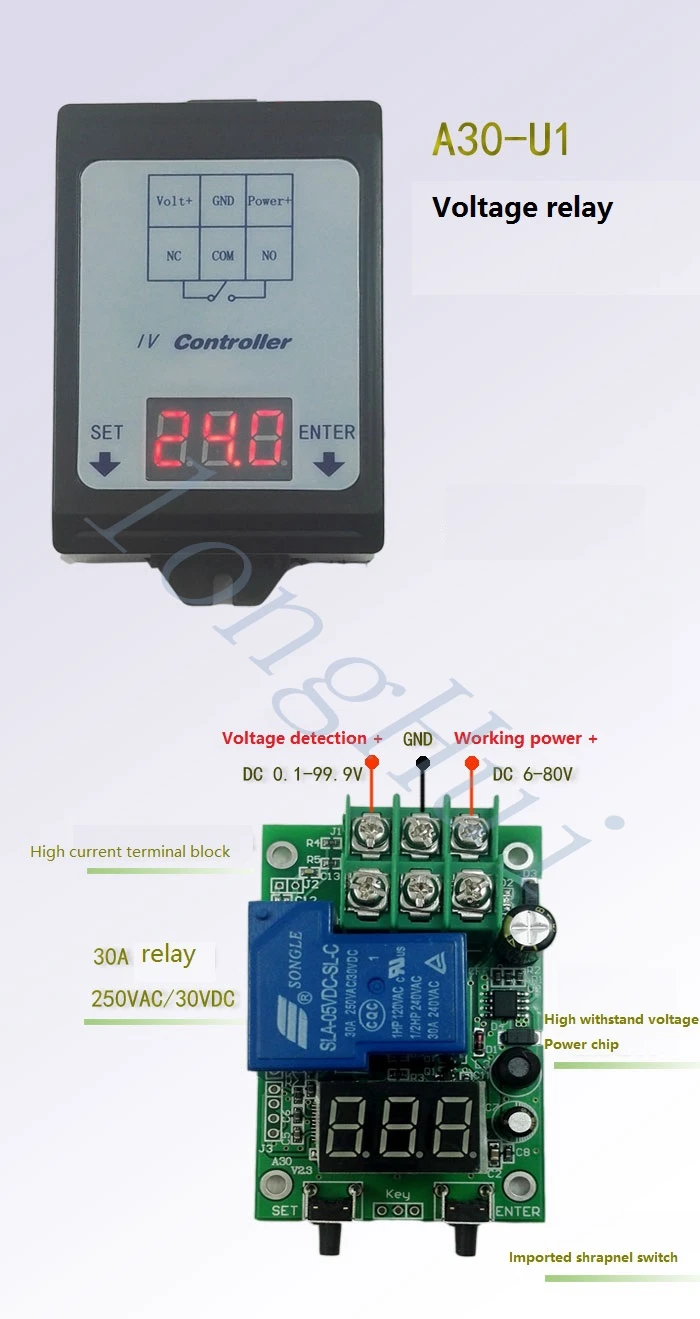 Реле контроля напряжения постоянного тока 6-80 В/48V60V время зарядки и разряда батареи/30A переключатель включения/выключения