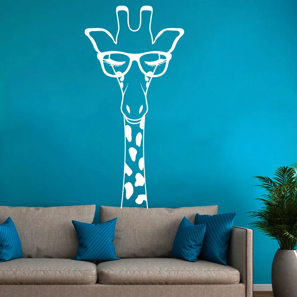 Cartoon Giraffe Head With Glass Eyelash Wall Sticker Kids Room Nursery Large Giraffe Africa Animal Wall Decal Bedroom Sofa Vinyl (1)