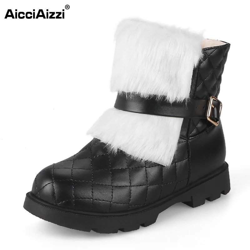 

AicciAizzi Size 33-43 Women Half Short Boots High Heel Boots Thick Fur Shoes In Cold Winter Botas Short Boots For Women Footwear
