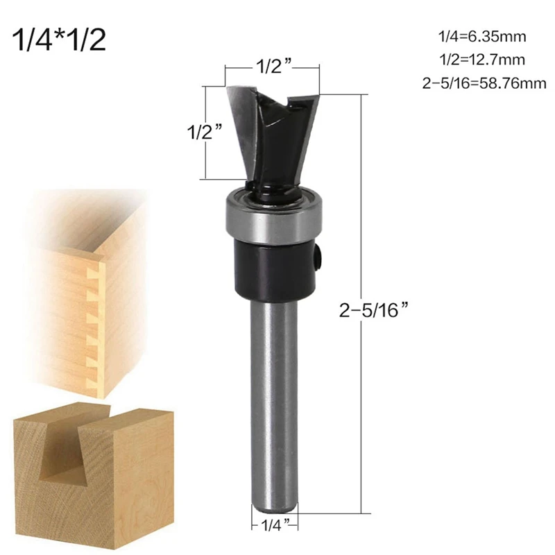 1/4 дюйма X 5/8 дюйма 1/4X1/2 дюйма Карбид ласточкин хвост соединение Фрезы 10 градусов деревообрабатывающий резак с подшипником для резки древесины
