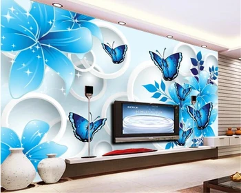 Beibehang Custom wall papers home decor papel de parede Blue floral butterfly Living room sofa background wall 3d wallpaper 3d brick wall stone wallpaper modern vintage living room tv sofa background wall covering gray brick wall papers papel de parede