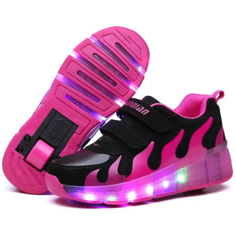 Детская светодиодный обувь удобные, флисовая верхняя одежда для детей, спортивная обувь с подсветкой; мальчики девочки светящиеся кроссовки, повседневная обувь, размер 28-39 - Цвет: rose red