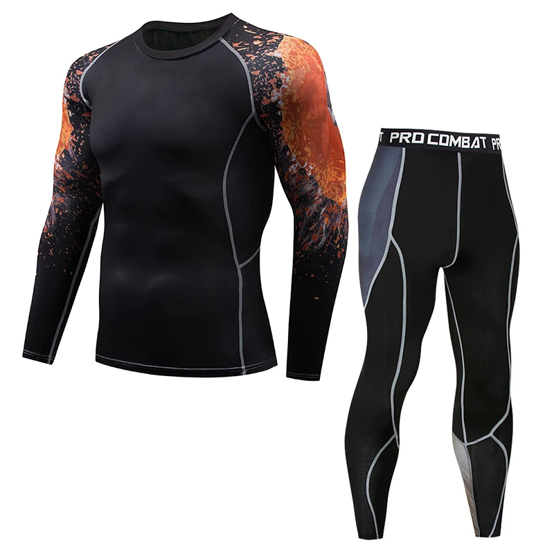 

NEW Fitness MMA Compression Shirt Men's Rashguard Men's Long Sleeve Pants Set Crossfit Bodybuilding Men's Print 3D T-Shirt Set