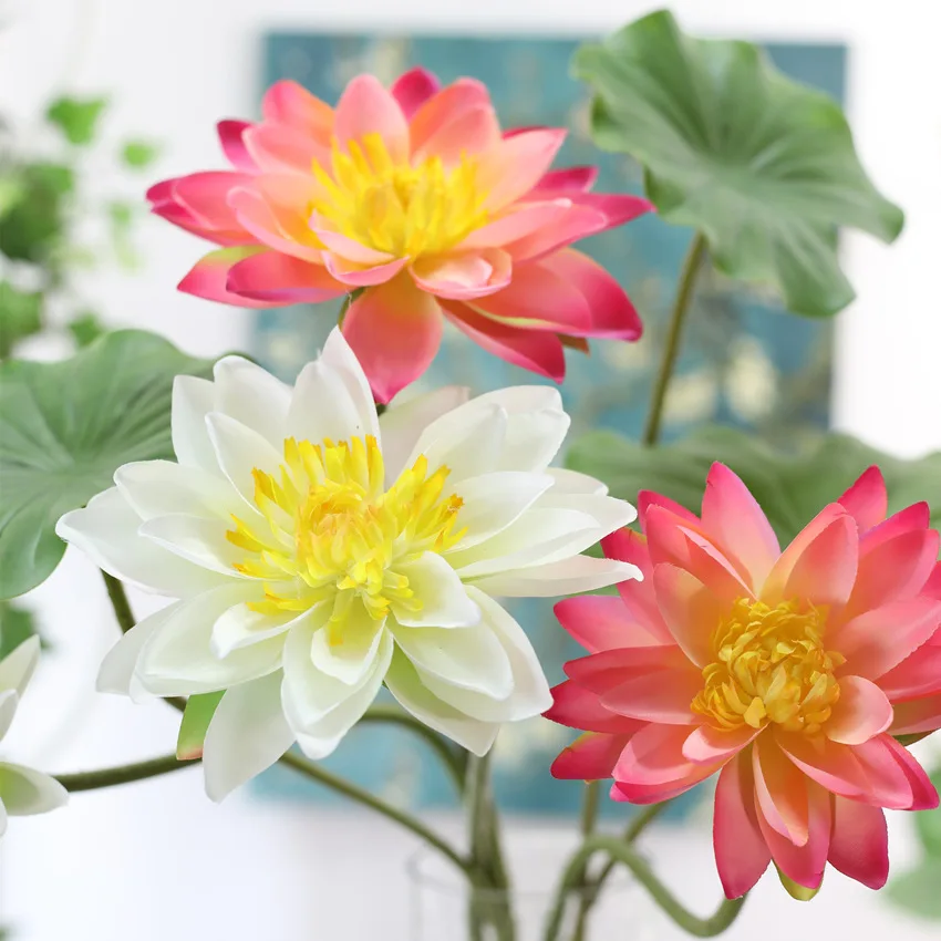 

Artificial lotus flower branch home shop desktop decorative flowers floral arrangement