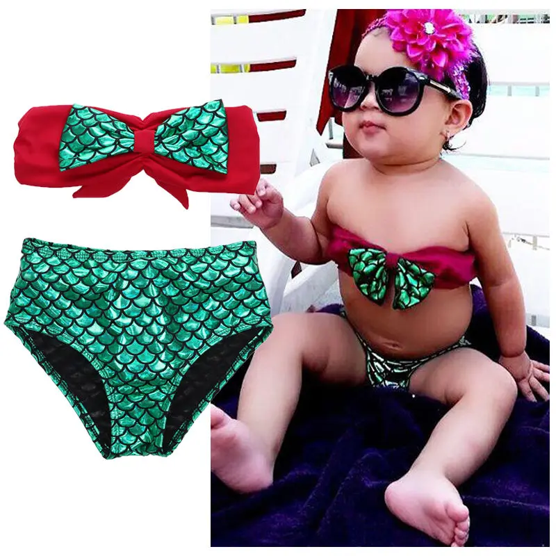 Summer Children Baby Girls Little Mermaid Bathing suit Bikini Set  Swimsuit Swimwear Costume Baby Summer Clothes 2-7Y