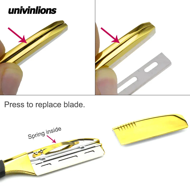 6"univinlions gold silver blades straight razor stick for men women barber shaving knife spring design beard face underarm body