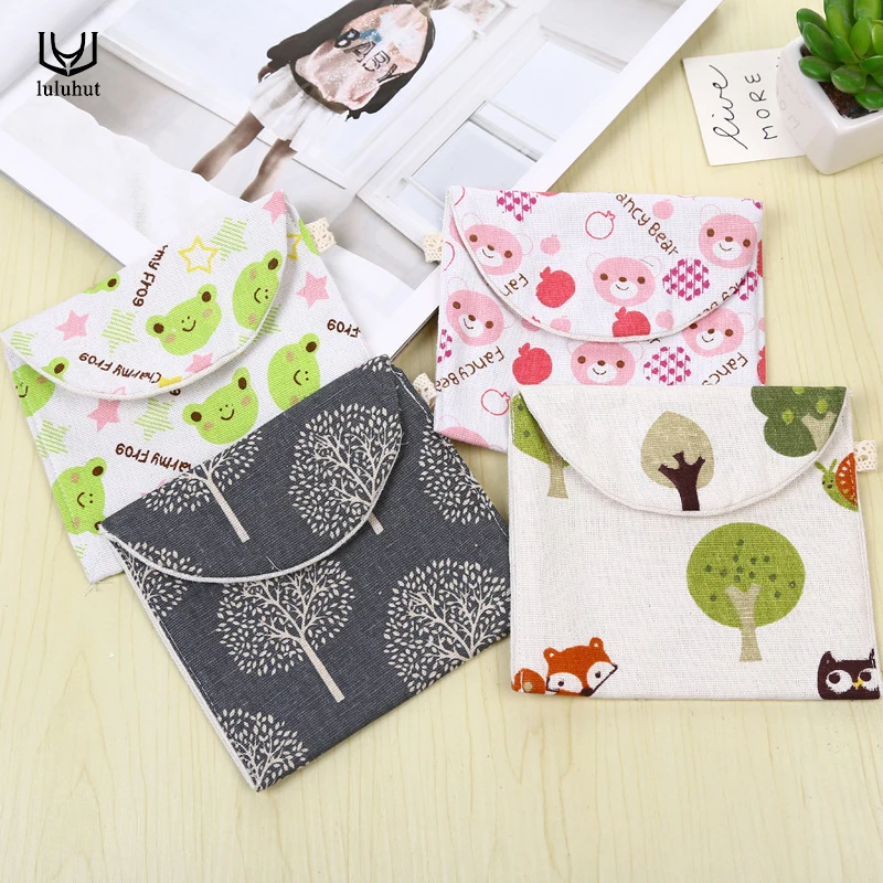 

luluhut cartoon cute design female hygiene sanitary napkins storage bag sanitary towel bag good gift for girl size 13*12cm