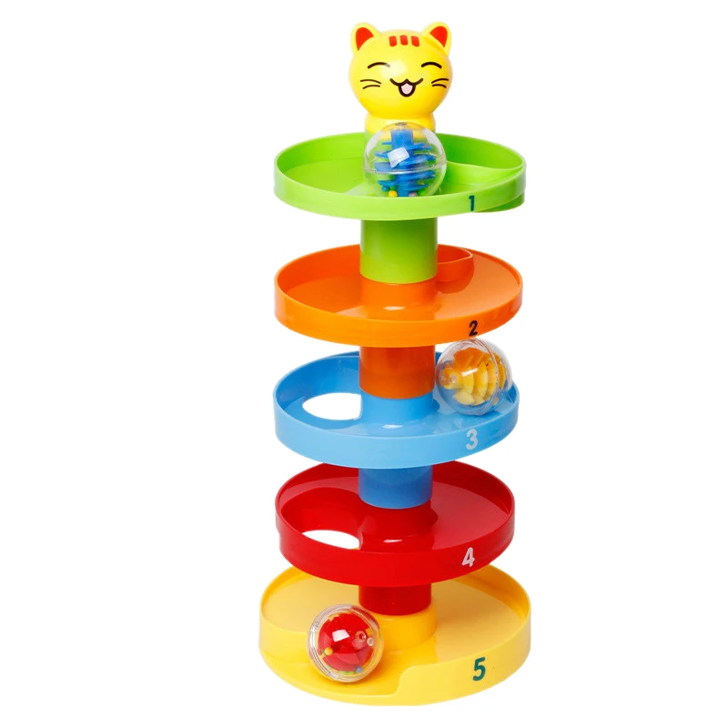 5-Слои Вращающаяся башня Набор игрушек детские игрушки мяч падают башня завальцовки 3 вращающийся для активного отдыха, декорированные плюшевыми шариками и Цветной бусины развития - Цвет: As shown