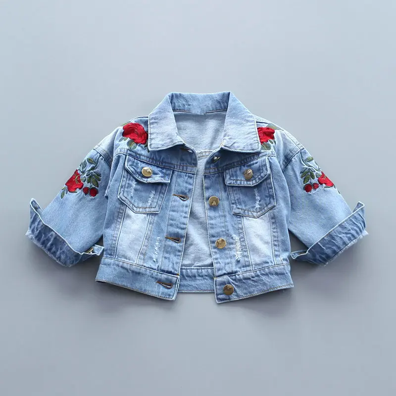 Newborn Baby Girls Jeans Coat Jackets Infantil Floral Rose Pattern