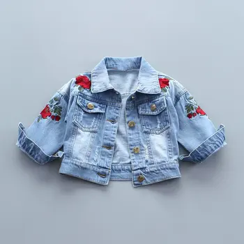 

Newborn Baby Girls Jeans Coat Jackets Infantil Floral Rose Pattern Ripped Denim Outerwear ClothesToddler Infant Denim Clothing