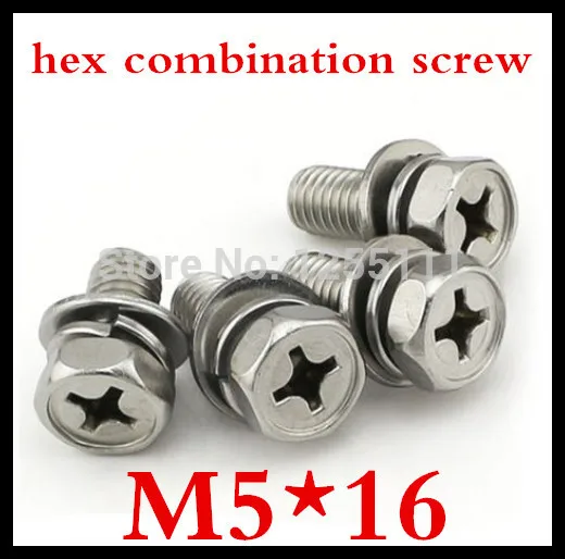 

50pcs/lot High Quality Stainless Steel 304 M5*16 Hex Combination Screw With Washer
