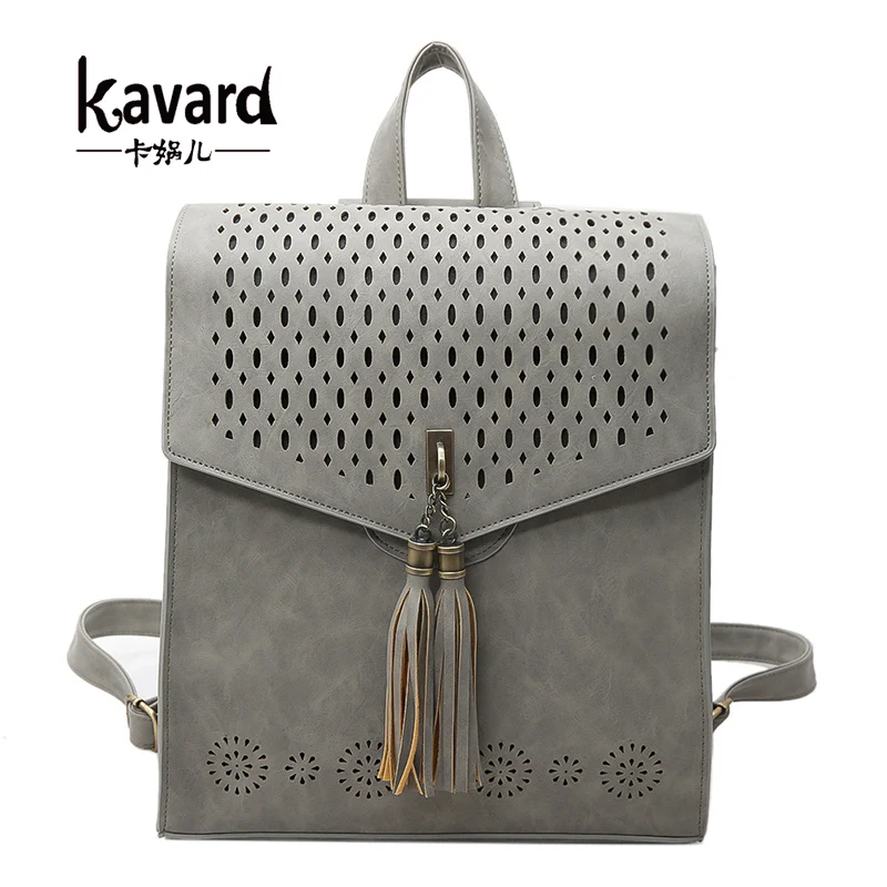 Hollow Out Women Backpack Gril School Bag for Teenagers High Quality Vintage Black Pu Leather Lady