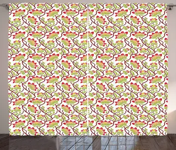 

Art Nouveau Curtains Boho Vibrant Japanese Asian Flower Spring Leaf Foliage Rural Ethnic Style Art Living Room Bedroom Window