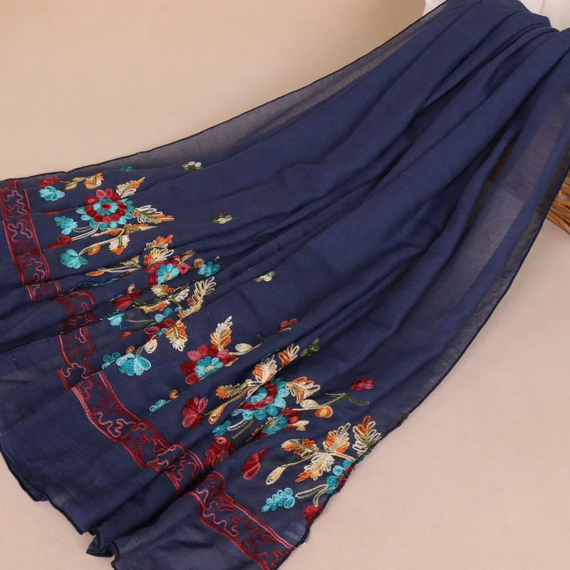 MSAISS осенний Вышитый цветочный женский шарф Винтажный Классический женский хлопковый головной убор мусульманский большой шарф