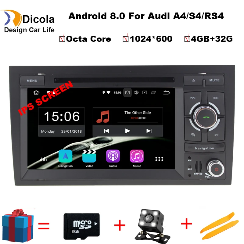 

4+32G 2 Din 7'' Android 8.0 Octa Core Radio Car DVD Player for Audi A4 B6 B7 S4 B7 B6 RS4 2002-2008 RS4 B7 SEAT Exeo 2008-2012