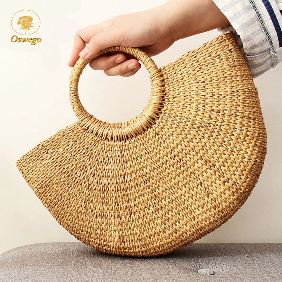 Oswego Straw Handbag High Quality Hand Made Rattan Beach Bag Tote Bucket 2019 New Summer Bags With Ribbon Women | Багаж и сумки