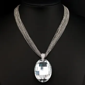 

Fashion Big Glass Crystal Pendant Necklace Statement Chunky Multi-Chain Short Necklace New Luxury Crystal Stone Necklace X1618